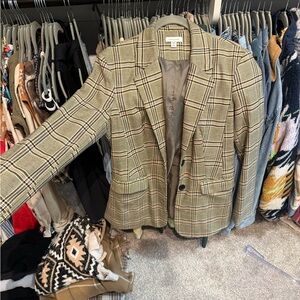 Topshop Beige and Gray Plaid Blazer